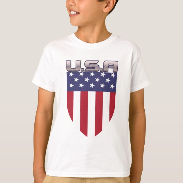 Patriotic American Flag Shield T-Shirt (Front)