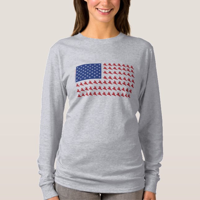 Patriotic American Flag Snowboarder T-Shirt (Front)