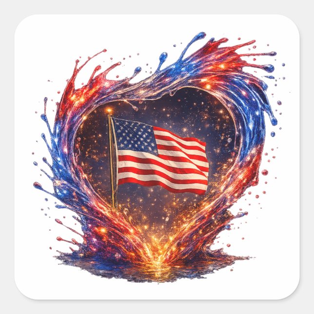 Patriotic American Flag Square Sticker (Front)