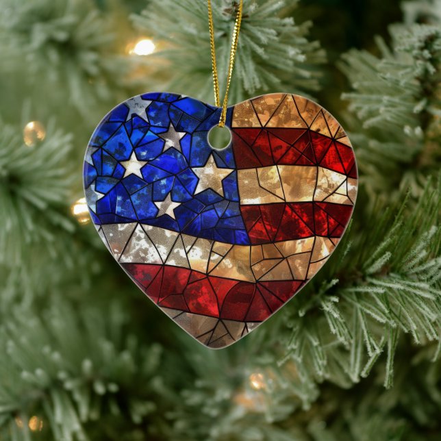 Patriotic American Flag Stained Ceramic Tree Decoration (Tree)