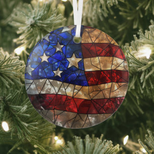 Patriotic American Flag Stained Glass Tree Decoration