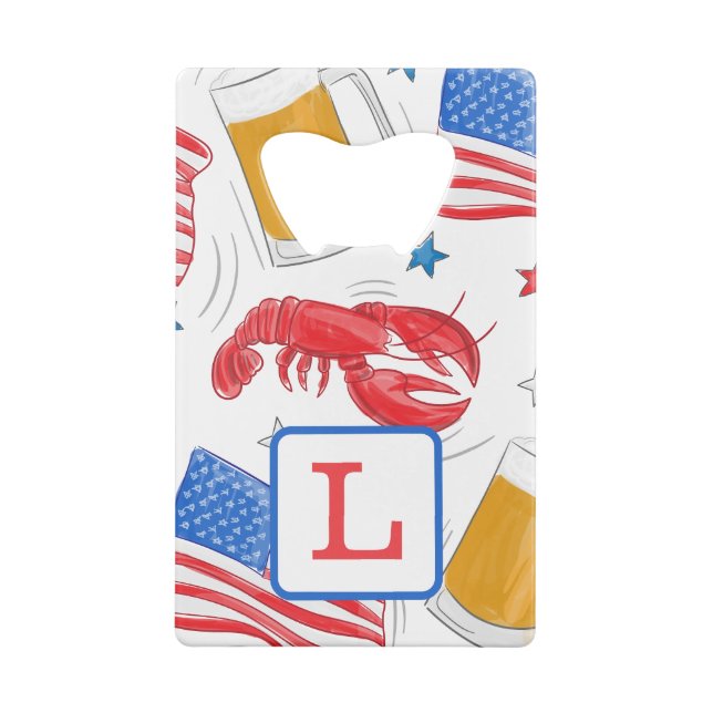 Patriotic American Flag Star Lobster Beer Monogram (Back)