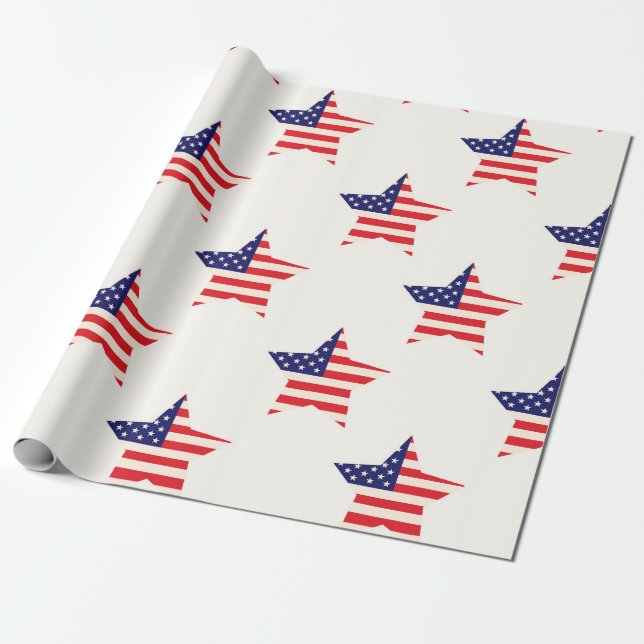 Patriotic American Flag Star Wrapping Paper (Unrolled)