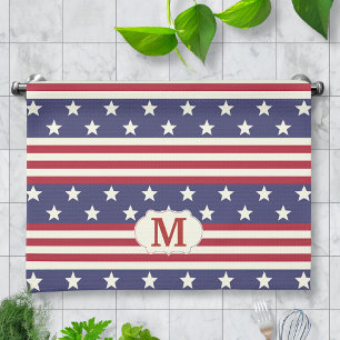 Patriotic American Flag Stars and Stripes Monogram Tea Towel
