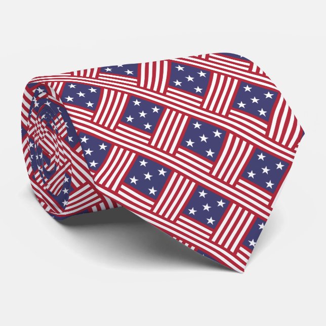 Patriotic American Flag stars and stripes pattern Tie (Rolled)