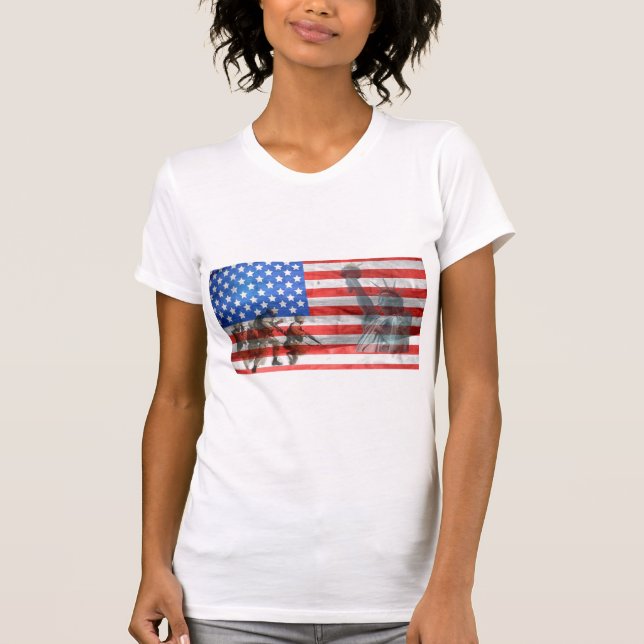 Patriotic American Flag Statue of Liberty  T-Shirt (Front)
