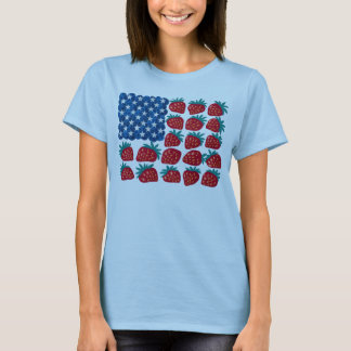 Patriotic American Flag Strawberry Blueberry Art T-Shirt