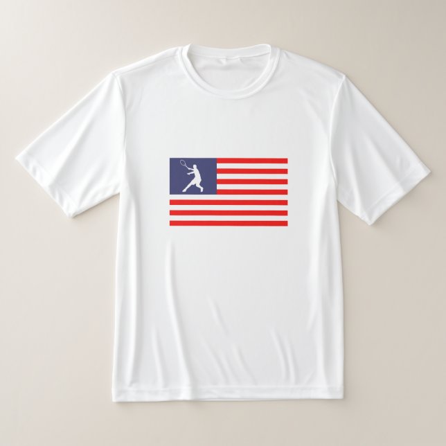 Patriotic American flag tennis t shirt for USA (Laydown)