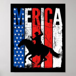 Patriotic American Flag Texas Horse Lo 4th Of July Poster