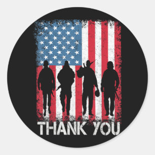 Patriotic American Flag Thank You Classic Round Sticker