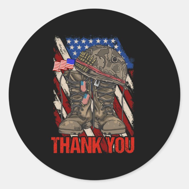 Patriotic American Flag Thank You Classic Round Sticker (Front)