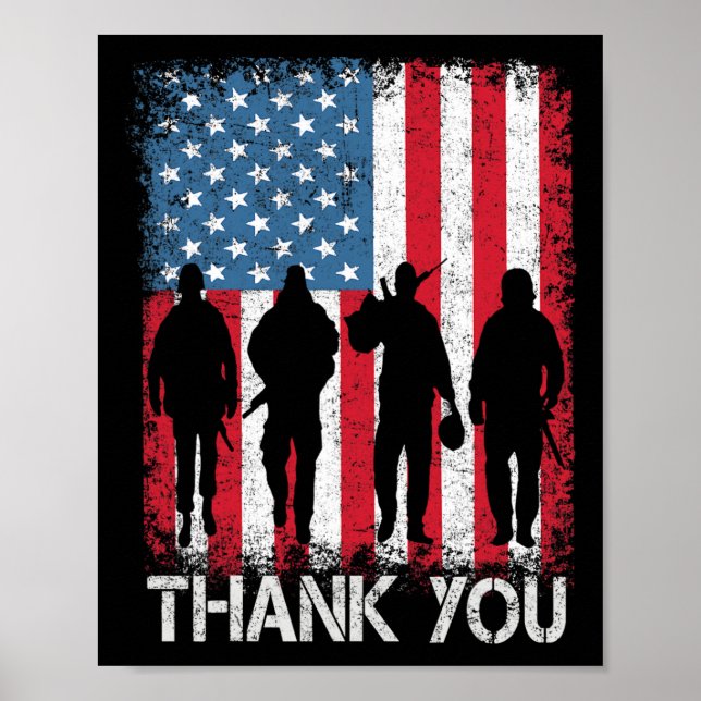 Patriotic American Flag Thank You For Men Women Ki Poster (Front)