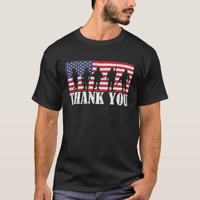 Patriotic American Flag Thank You For Men Women Ki T-Shirt (Front)