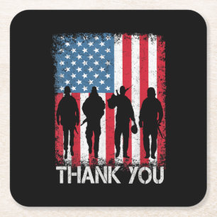Patriotic American Flag Thank You For Square Paper Coaster