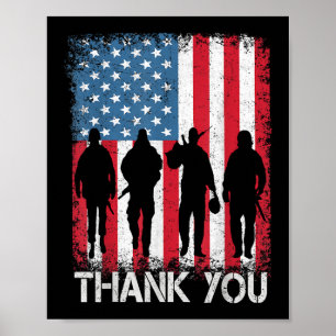Patriotic American Flag Thank You Poster