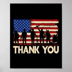 Patriotic American Flag Thank You Veterans Poster