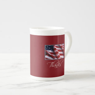 Patriotic American Flag Thanks in Red Bone China Mug