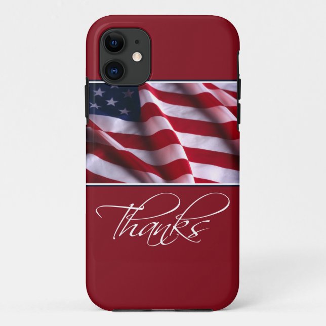 Patriotic American Flag Thanks in Red Case-Mate iPhone Case (Back)
