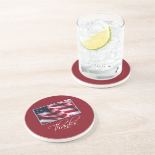 Patriotic American Flag Thanks in Red Coaster