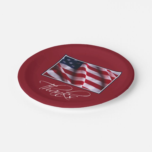 Patriotic American Flag Thanks in Red Paper Plate (Angled)