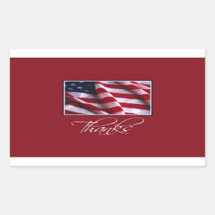 Patriotic American Flag Thanks in Red Rectangular Sticker