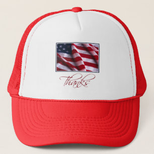 Patriotic American Flag Thanks in Red Trucker Hat