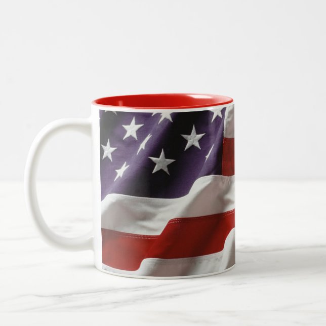 Patriotic American Flag Two-Tone Coffee Mug (Left)