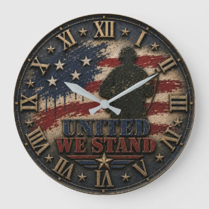 Patriotic American Flag United We Stand Large Clock