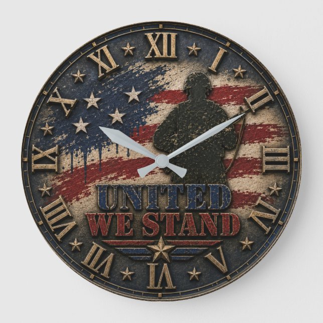 Patriotic American Flag United We Stand  Large Clock (Front)
