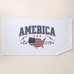 Patriotic American Flag USA Est 1776 4th of July A Beach Towel