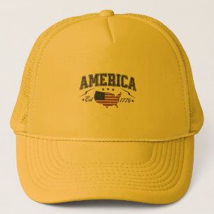 Patriotic American Flag USA Est 1776 4th of July A Trucker Hat
