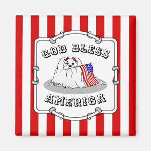 Patriotic American Flag USA Maltese Dog - Cute Magnet