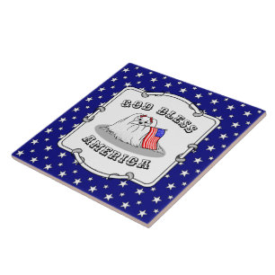 Patriotic American Flag USA Maltese Dog - Cute Tile
