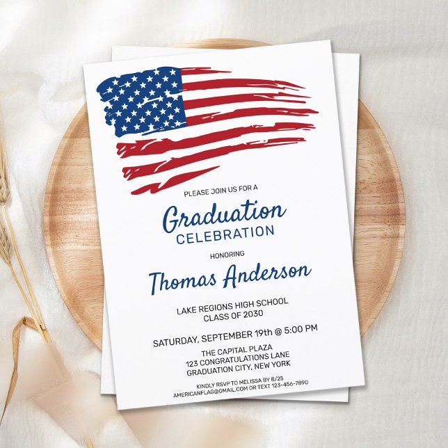 Patriotic American Flag Usa Military Graduation  Invitation Postcard (Creator Uploaded)