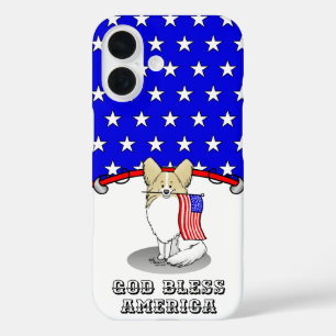 Patriotic American Flag USA Papillon (lemon) Cute iPhone 16 Case