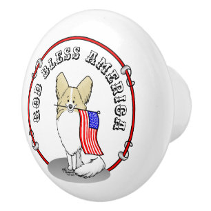 Patriotic American Flag USA Papillon (lemon) Cute Ceramic Knob