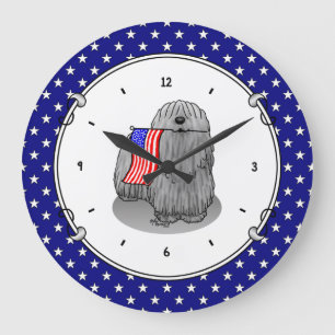 Patriotic American Flag USA Puli Dog (grey) Cute Large Clock