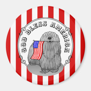 Patriotic American Flag USA Puli Dog (grey) Cute Magnet