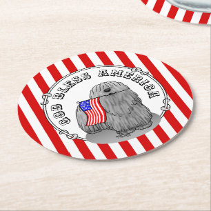 Patriotic American Flag USA Puli Dog (grey) Cute Round Paper Coaster