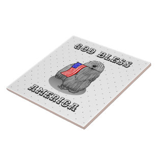 Patriotic American Flag USA Puli Dog (grey) Cute Tile
