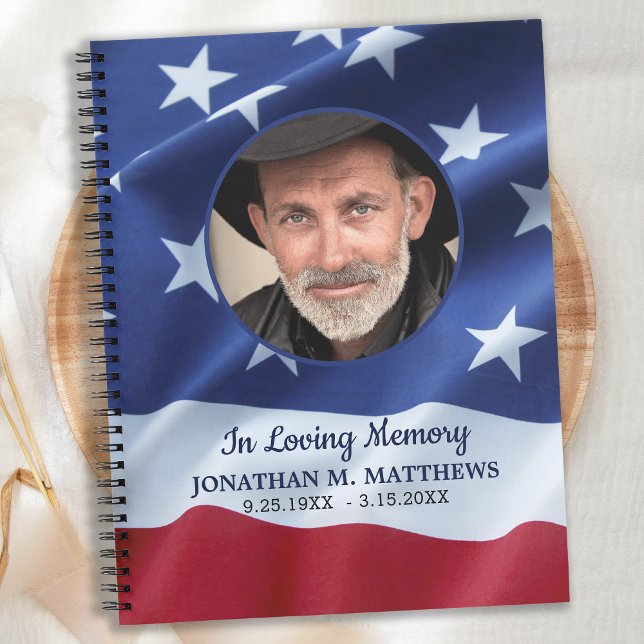 Patriotic American Flag Veteran Funeral Guestbook Notebook (Creator Uploaded)