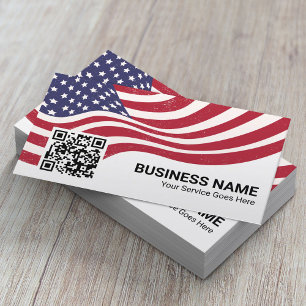Patriotic American Flag Veteran Service QR Code Business Card