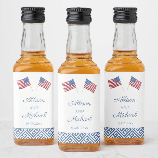 Patriotic American Flag Wedding Favour Liquor Bottle Label (Bottles)