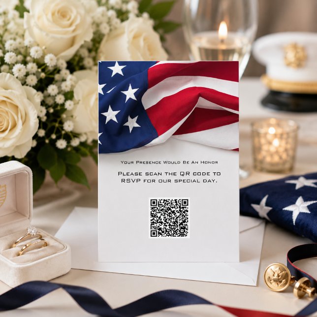 PATRIOTIC American Flag Wedding QR code Reply Card (Creator Uploaded)