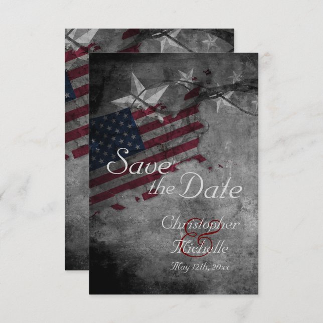 Patriotic American Flag Wedding Save the Date Invitation (Front/Back)
