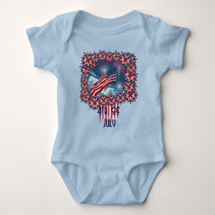 Patriotic American Flag with Fireworks – 4th July Baby Bodysuit