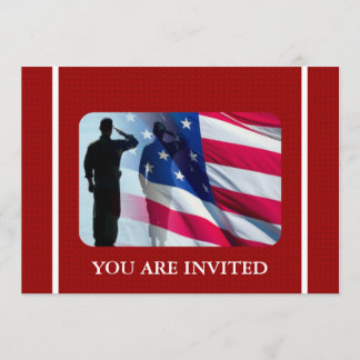 Patriotic American Flag with Veteran Soldier Invitation