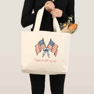 Patriotic American Flags Fourth of July Large Tote Bag