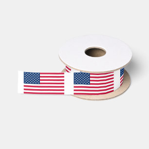Patriotic American Flags Ribbon Satin Ribbon