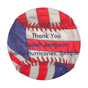 Patriotic American Flags, Thank You Coach, Name Baseball
